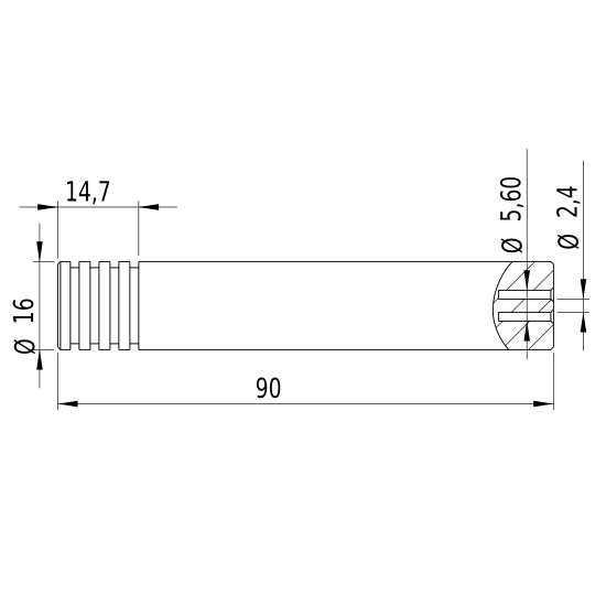 Line laser, green, 532 nm, 90 °, 10 mW, 3 V DC, Ø16x90 mm, Laser Class 2, Focus fixed (3000mm), Cab…